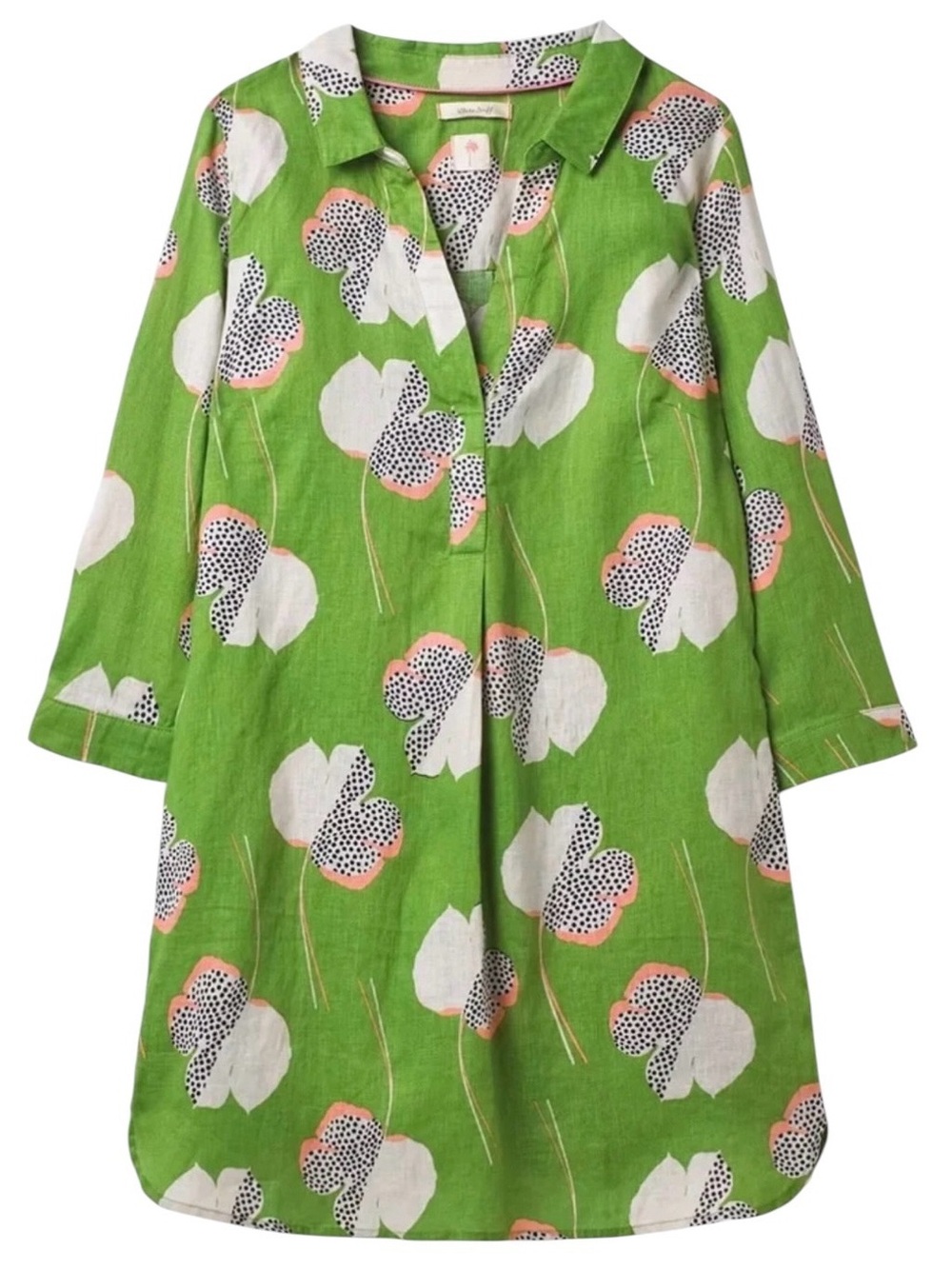 White Stuff Harper Tunic Palm Green Floral Linen Top UK 14 EU 42 US 10
